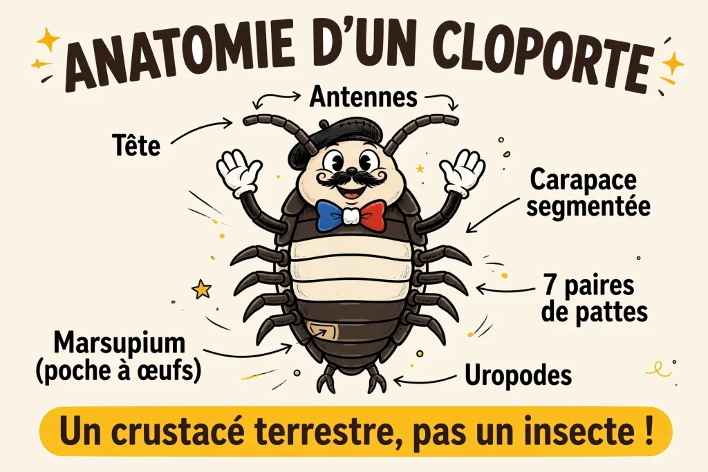 Anatomie d'un cloporte : tête, antennes et segments