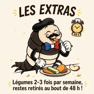 Infographie : légumes 2 à 3 fois par semaine, restes retirés au bout de 48 h